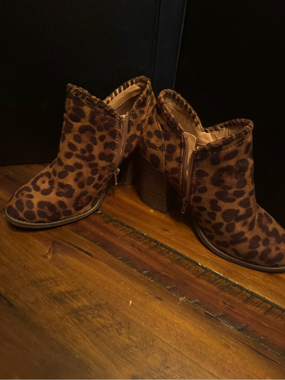 Leopard Print Suede Ankle Booties - Brown